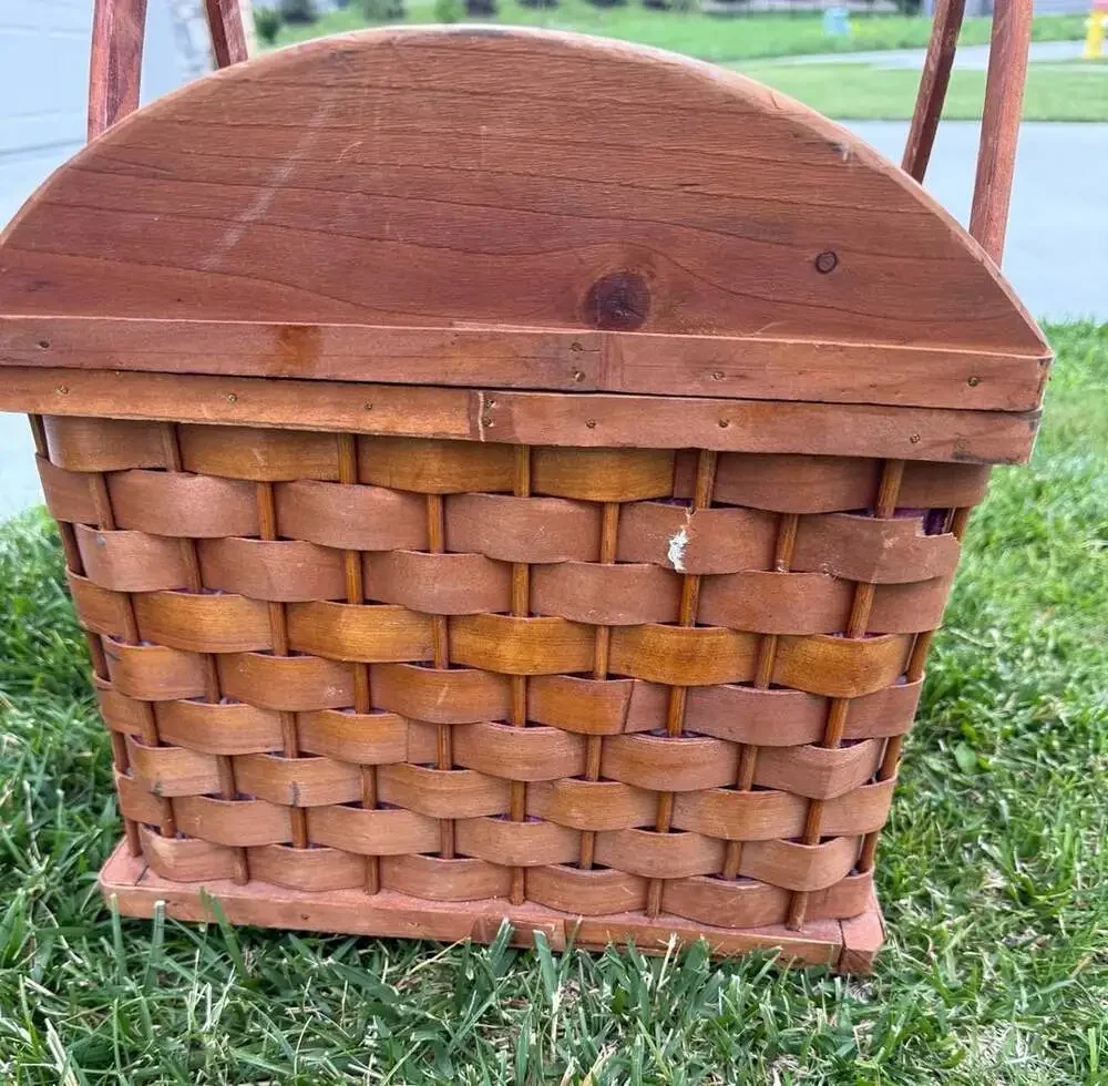 Vintage Wicker Picnic Basket with Red Bandana Print Lining